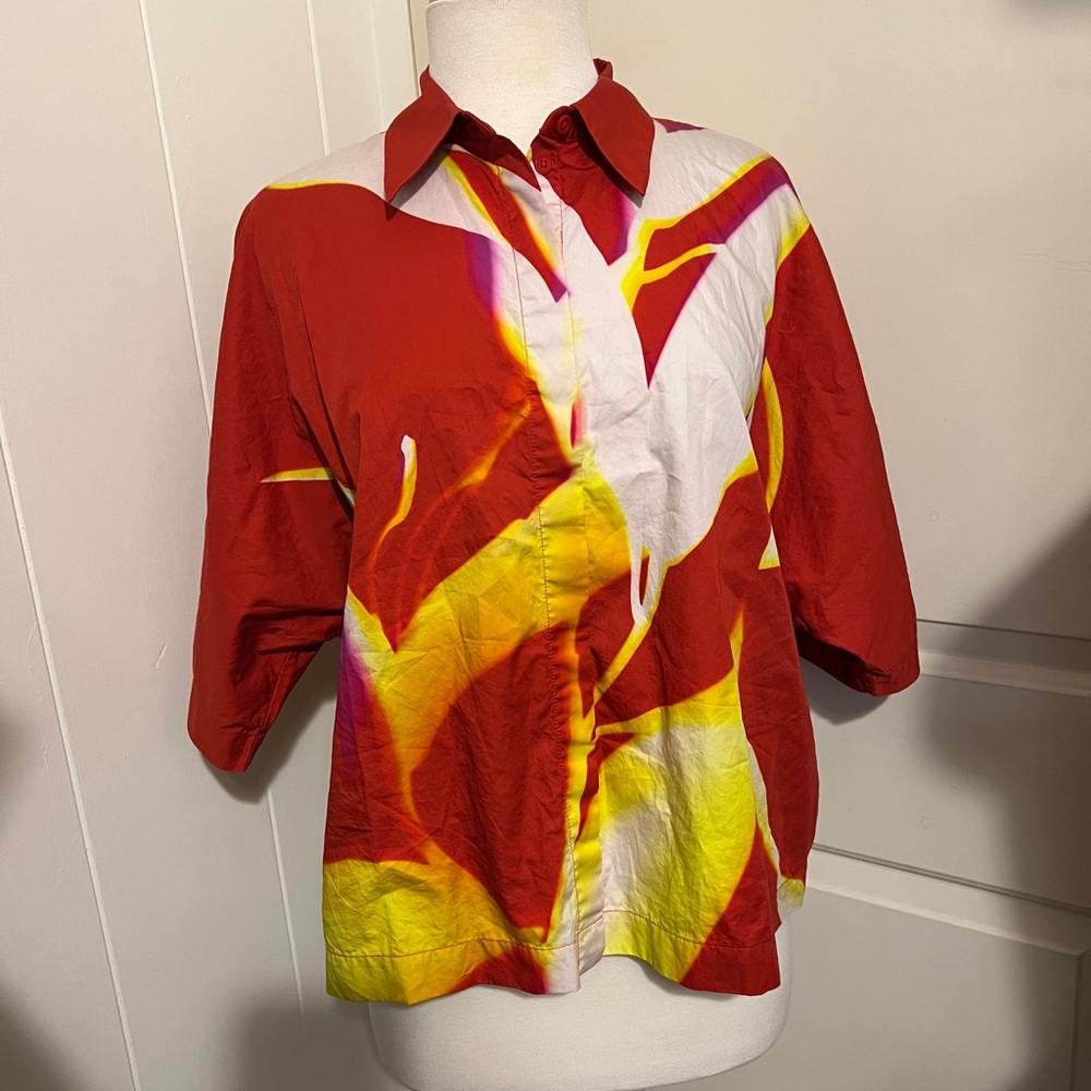 COS x LEA COLOMBO Abstract‎ Button Down Short Sleeve Shirt Top Tropical Hawaiian